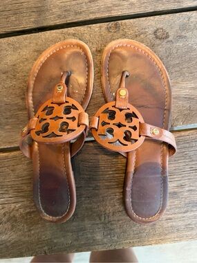 Tory Burch Brown Leather Miller Sandals AS IS